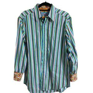 ROBERT GRAHAM Striped Blue/Green Button Down Shirt size Medium
